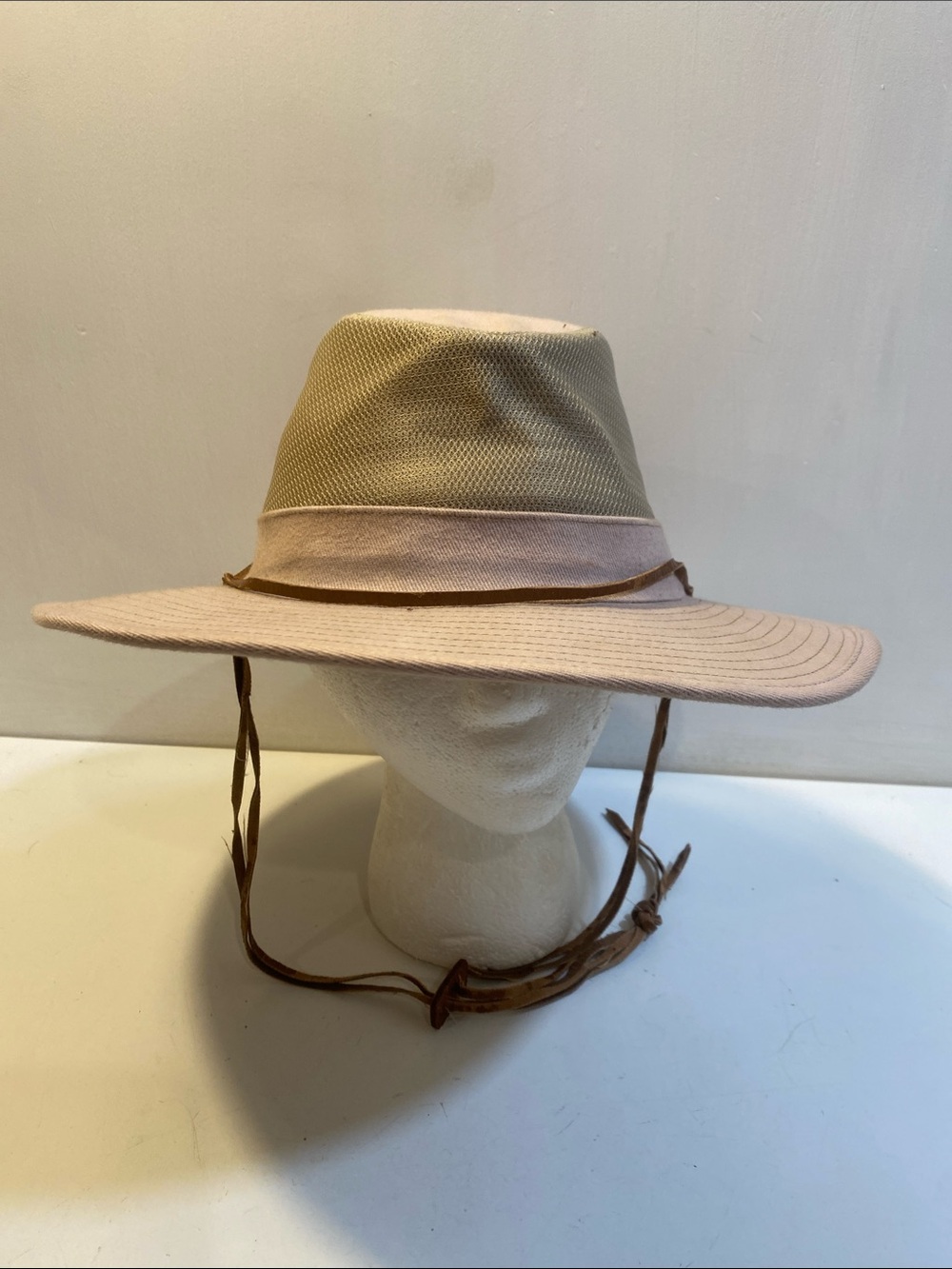DORFMAM PACIFIC CO. Wide Brim Sun Hat with Chin Strap - Beige Sz M